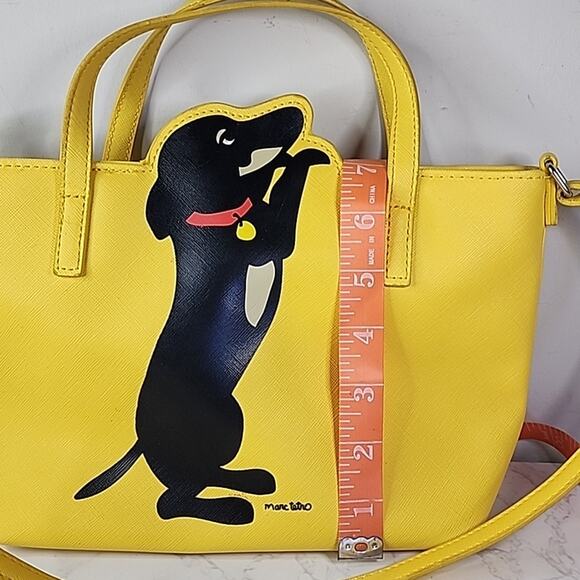 MARC TETRO Dachshund Yellow Lunch Tote Shoulder Handbag Dog Lover Purse - Picture 10 of 10